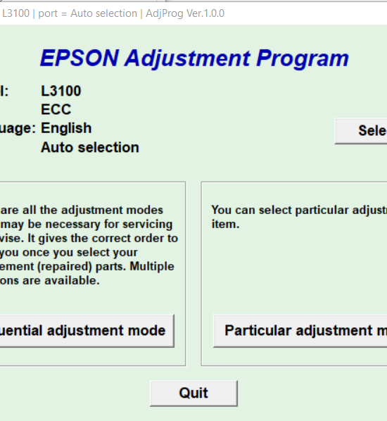 Reset Epson L3100 Adjustment Program
