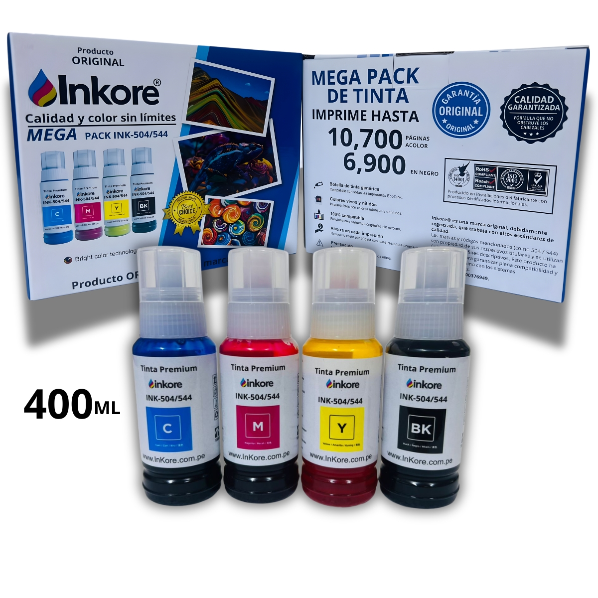 Pack Tinta Inkore® CMYK 400 ml para uso en Epson Serie 504-544