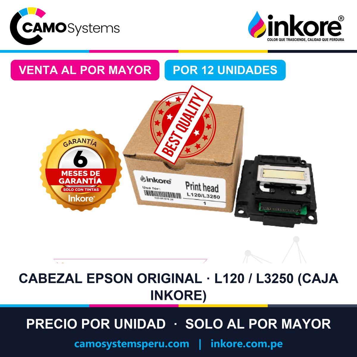 Cabezal Epson original L120 / L3250 y compatibles, en caja Inkore (garantía 6 meses) - Precio al por mayor por 12 unidades