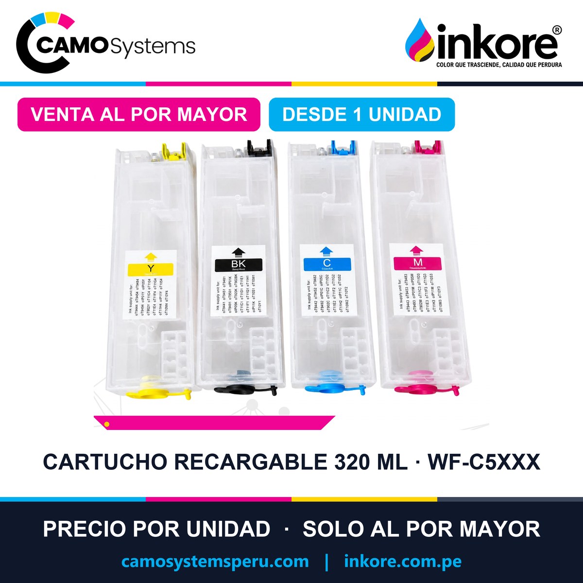 Cartucho recargable de 320 ml para Epson WorkForce Pro WF-C5310 / C5710 / C5810 / C5890 / C5891 - Precio al por mayor desde 1 unidad