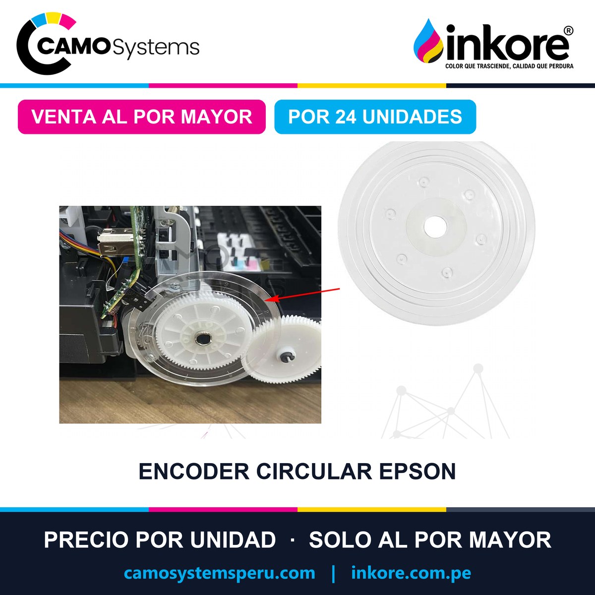 Encoder circular Epson (L1110, L3110, L3115, L3150, L3210, L3250, L5190, L5290, M1100, M1120) - Precio al por mayor por 24 unidades