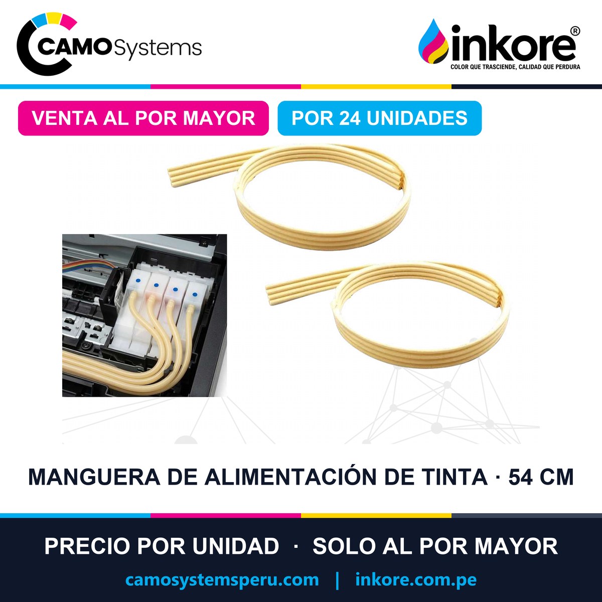 Manguera de alimentación de tinta 54 cm para Epson (L3110, L3150, L1110, L3250, L5190, L5290) - Precio al por mayor por 24 unidades