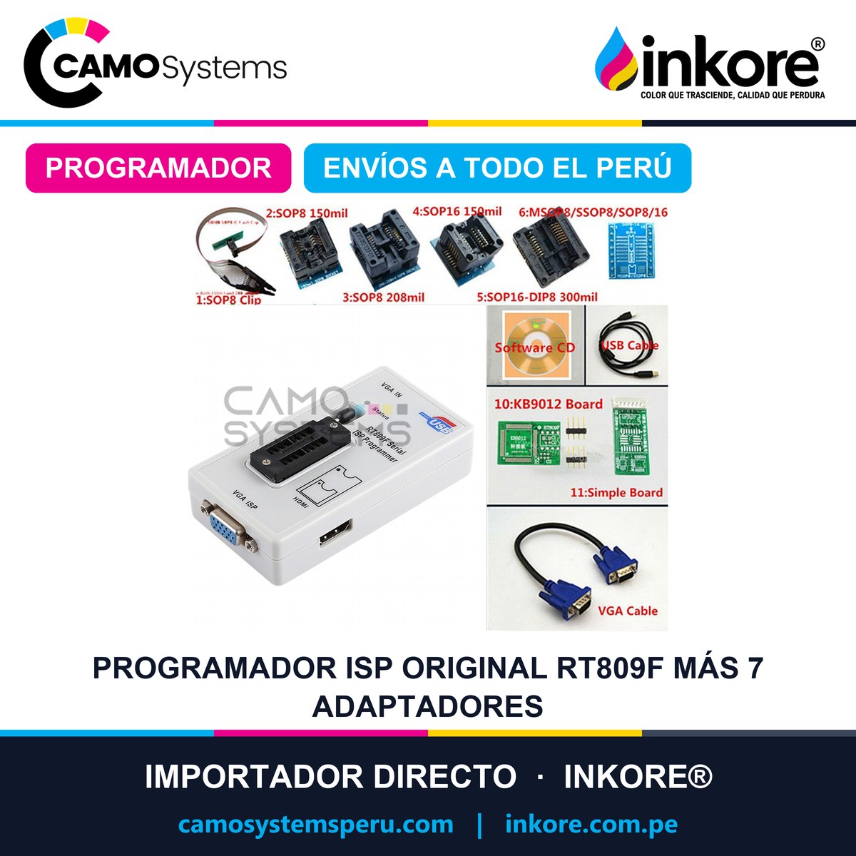 Programador ISP Original RT809F más 7 Adaptadores