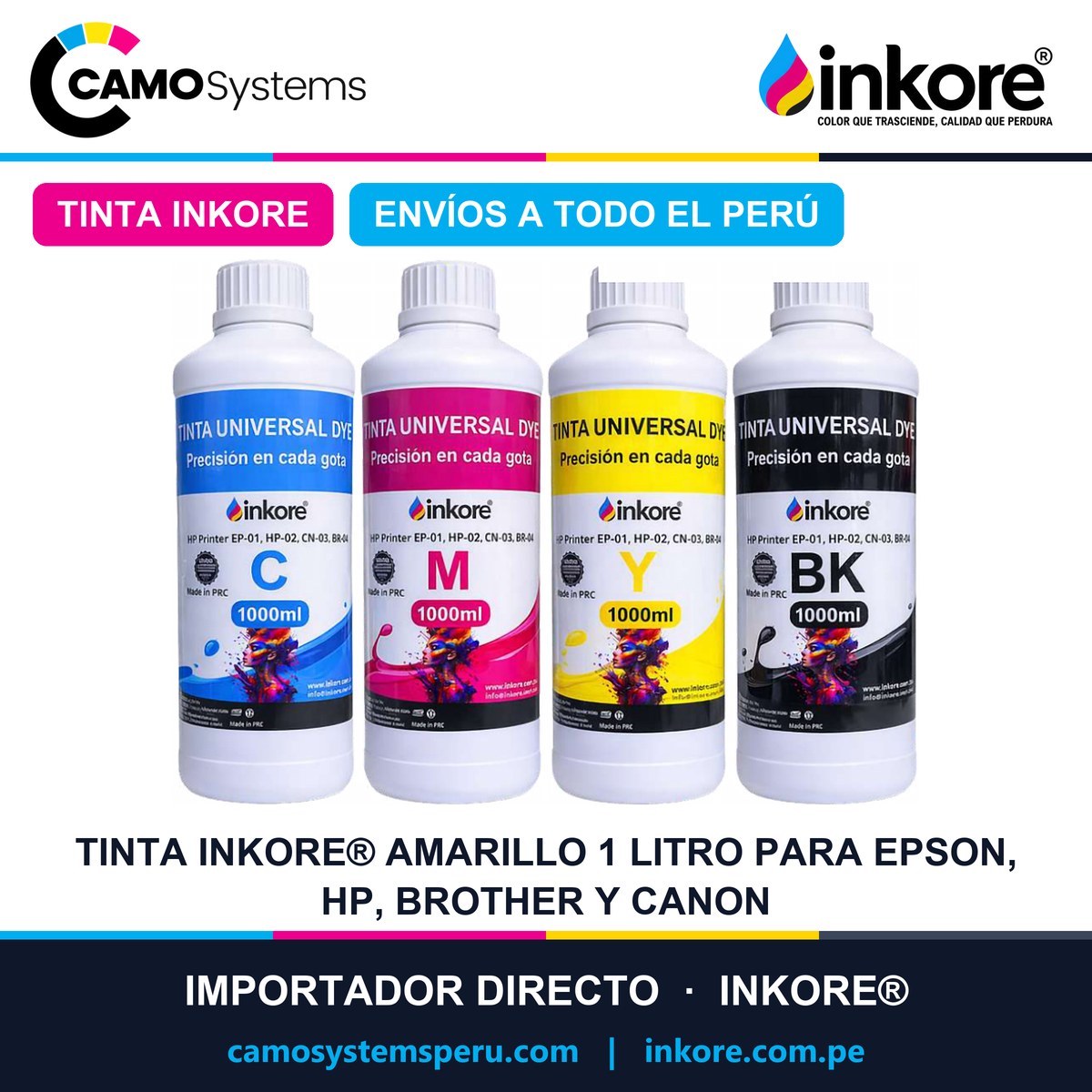 Tinta INKORE® Amarillo 1 Litro para Epson, HP, Brother y Canon