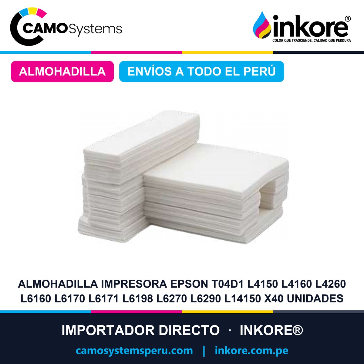 Almohadilla Impresora Epson T04D1 L4150 L4160 L4260 L6160  L6170 L6171 L6198 L6270 L6290 L14150 X40 UNIDADES