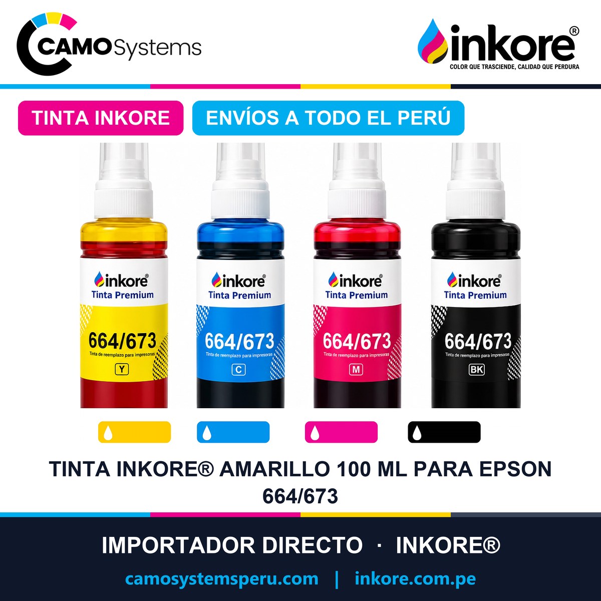 Tinta INKORE® Amarillo 100 ml para Epson 664/673