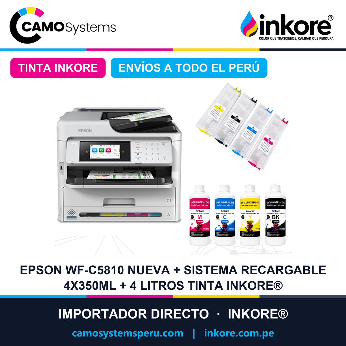 Epson WF-C5810 Nueva + Sistema Recargable 4x350ml + 4 Litros Tinta Inkore®
