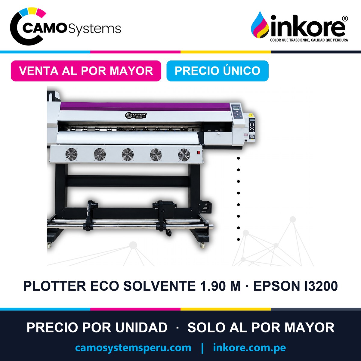 Plotter eco solvente 1.90 m con cabezal Epson I3200 (modelo 1901T) - Precio al por mayor