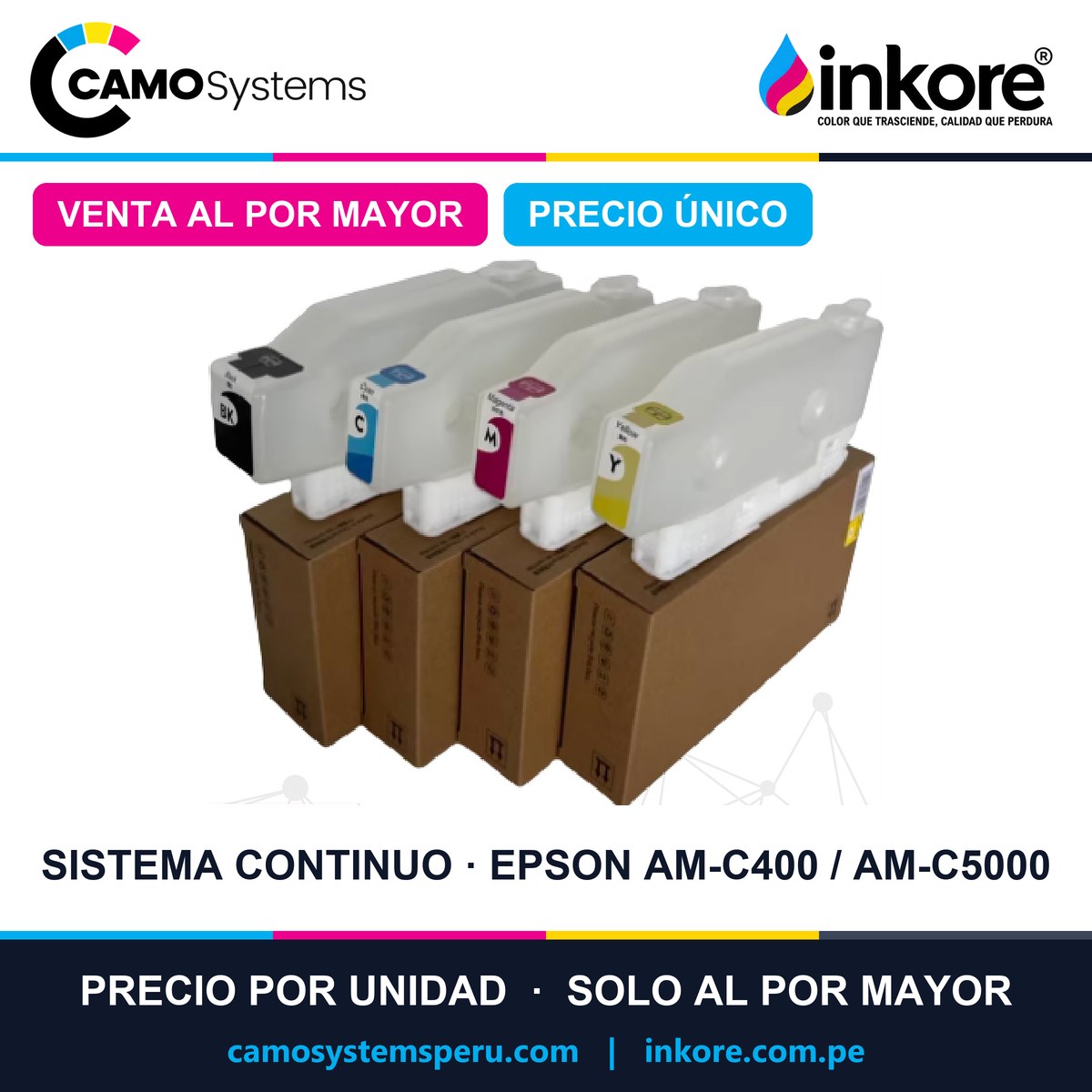 Sistema continuo Epson AM-C400 / AM-C550 / AM-C4000 / AM-C5000 con chipless (chip virtual) - Precio al por mayor