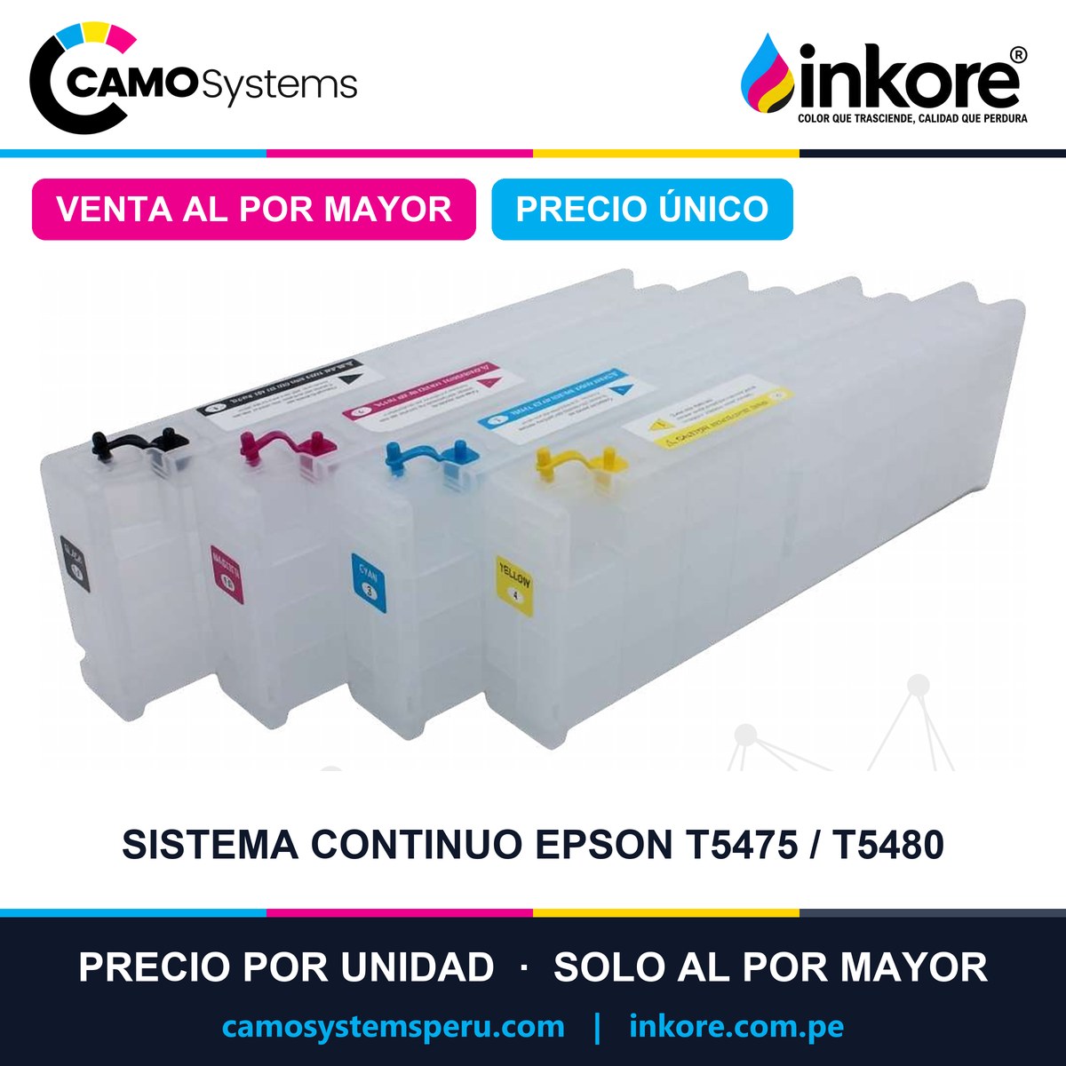 Sistema continuo Epson T5475 / T5480 (incluye conversión con chip autoreset) - Precio al por mayor