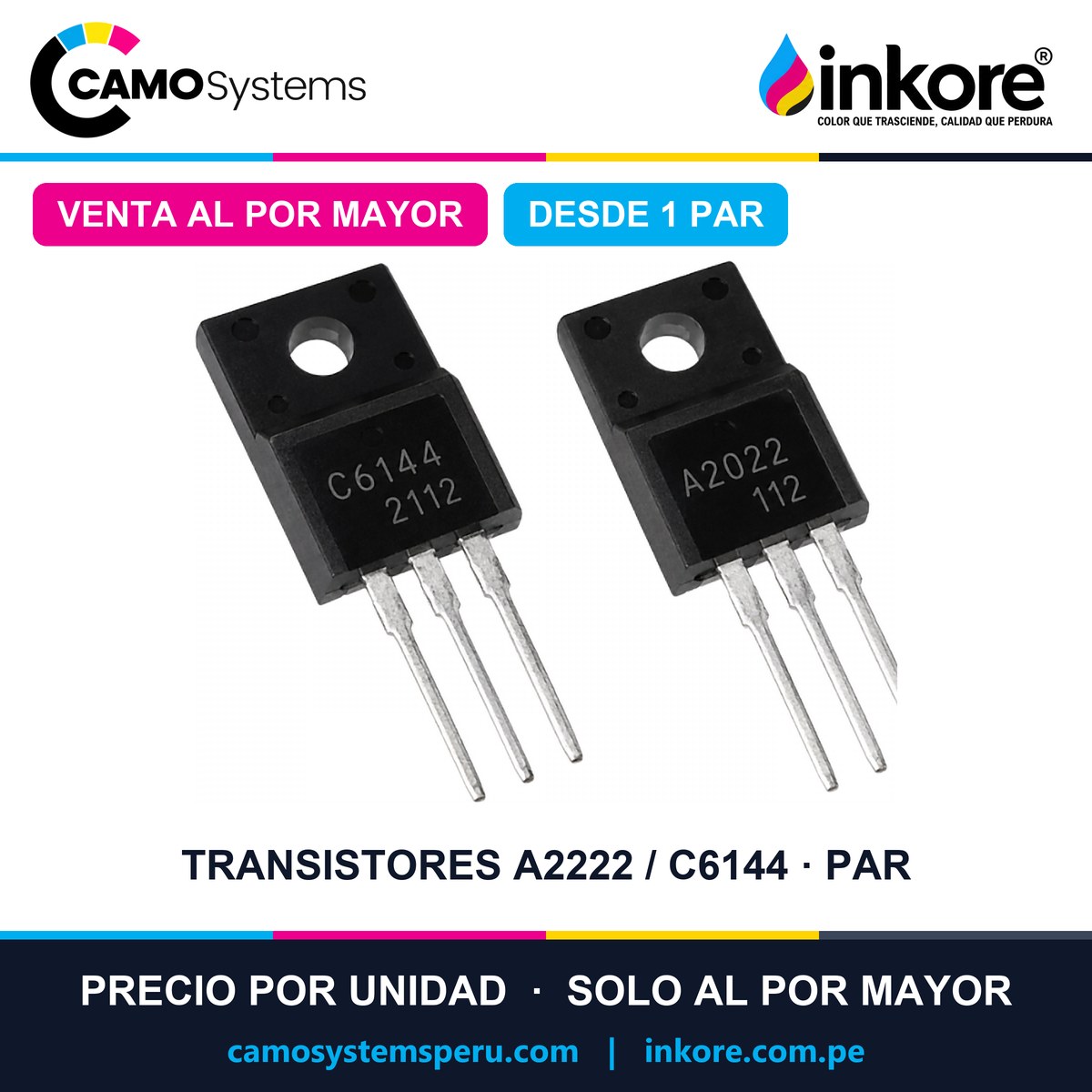 Transistores 2SA2222 / A2222 / 2SC6144 / C6144 TO-220F para tarjetas lógicas (par) - Precio al por mayor desde 1 par