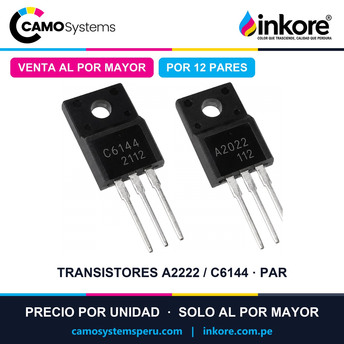 Transistores 2SA2222 / A2222 / 2SC6144 / C6144 TO-220F para tarjetas lógicas (par) - Precio al por mayor por 12 pares