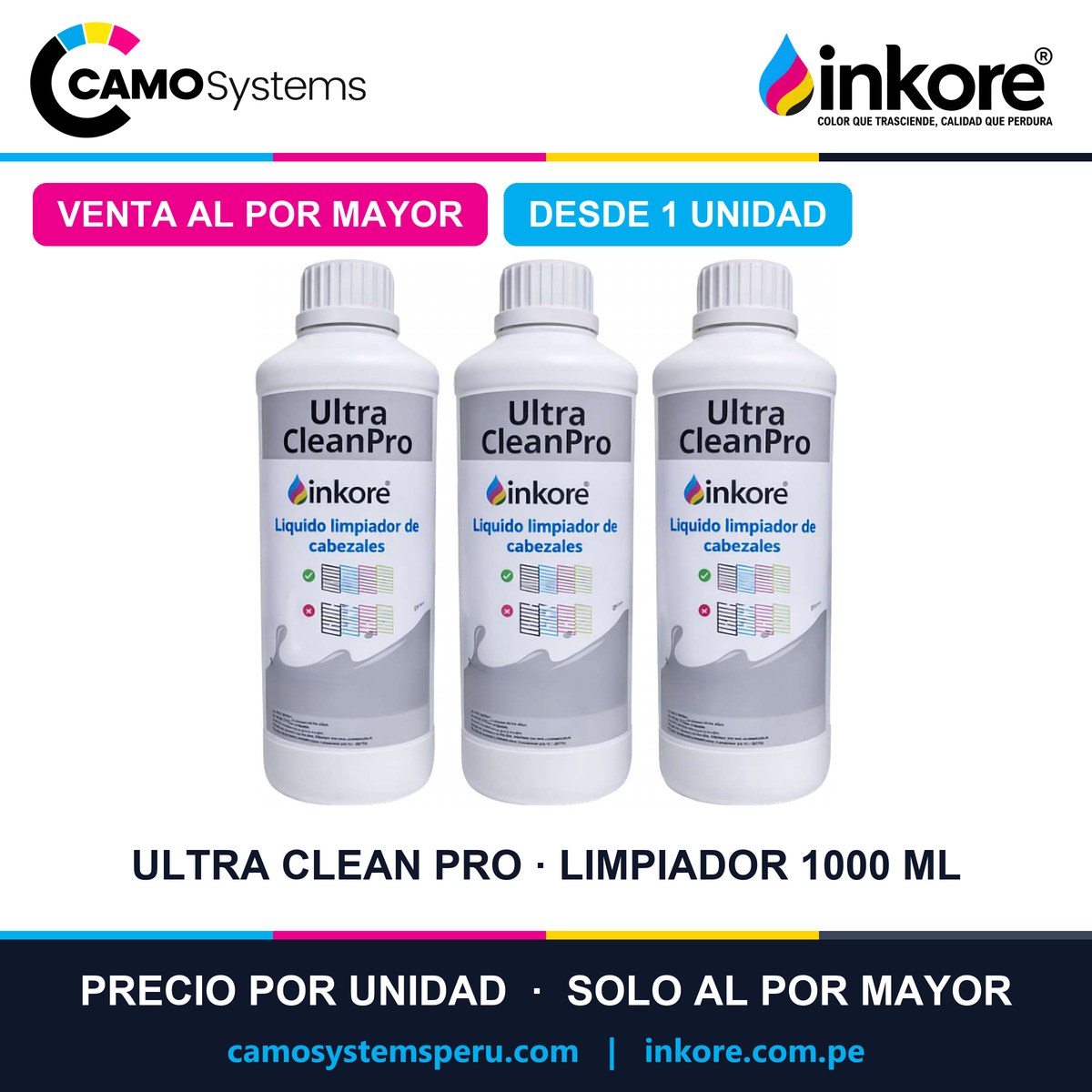 Ultra Clean Pro limpiador de cabezales Inkore 1000 ml - Precio al por mayor desde 1 unidad