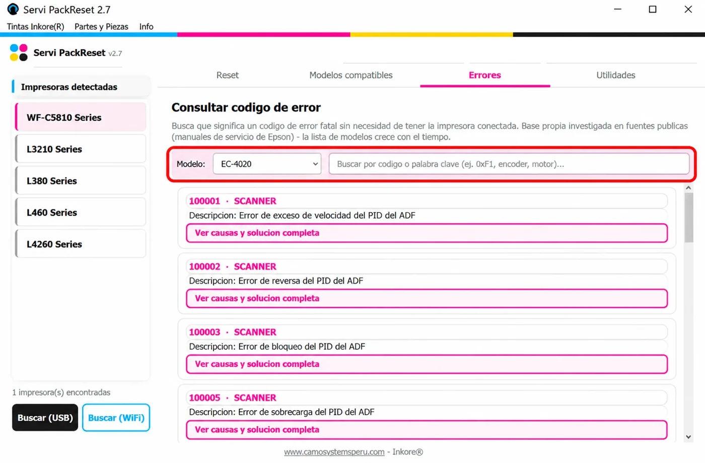 ServiPack: consulta de códigos de error Epson por modelo