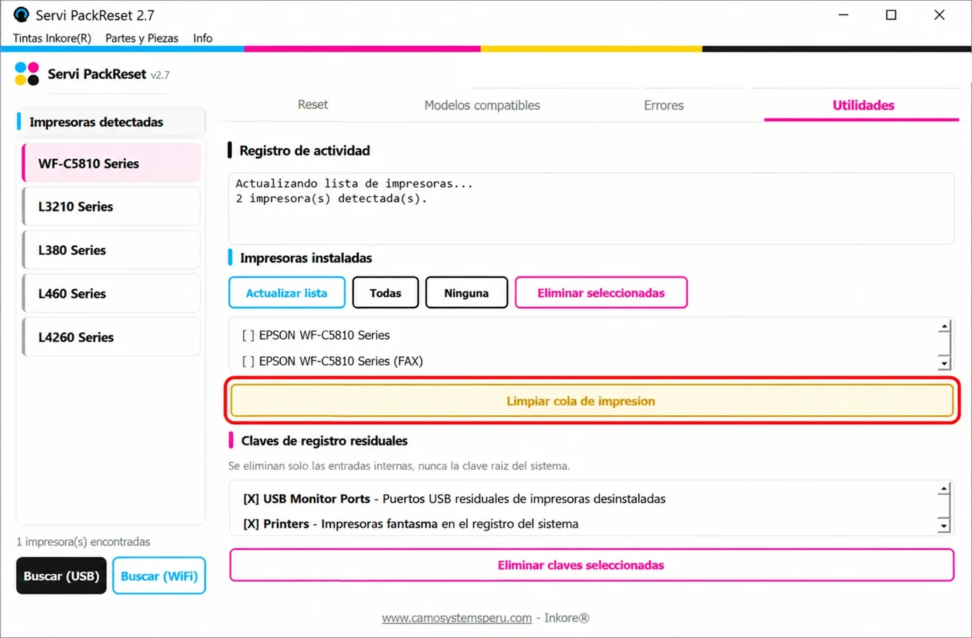 ServiPack: utilidades de Windows para impresoras, cola de impresión y registro